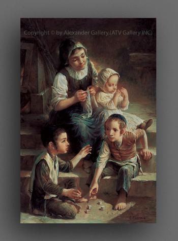 Children on the stairs by Elena Flerova